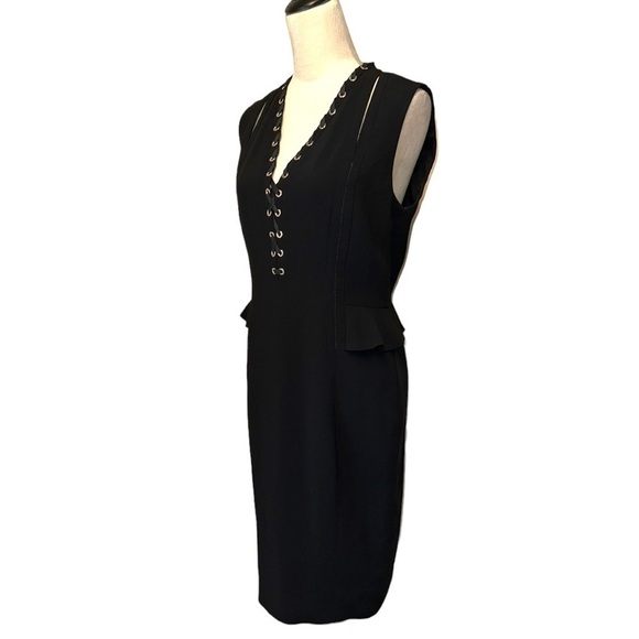 NWT ALTUZARRA Topi Lace Up Detail Peplum Dress Black 42 8 - Picture 11 of 15